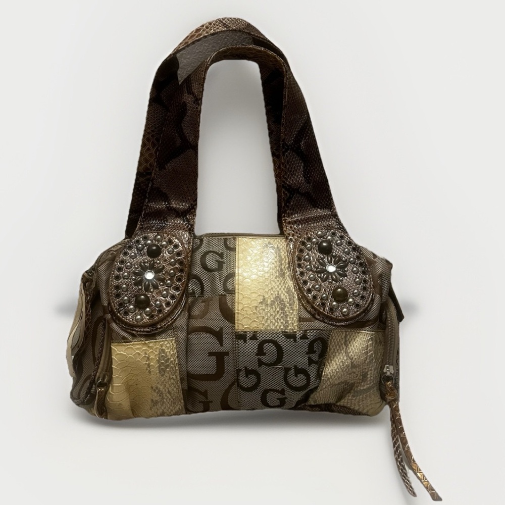 Patchwork Faux Snakeskin Double Handle Satchel Handbag Brown Neutral‎ Unbranded